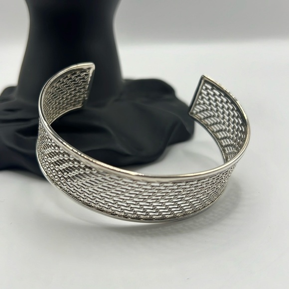 Vintage Sterling Silver Mesh Cuff Bracelet - Picture 2 of 6